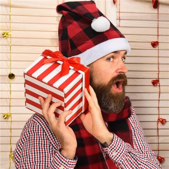 3 Pieces Christmas Plaid Santa Hat and 3 Pieces Plaid Scarfs main image 7